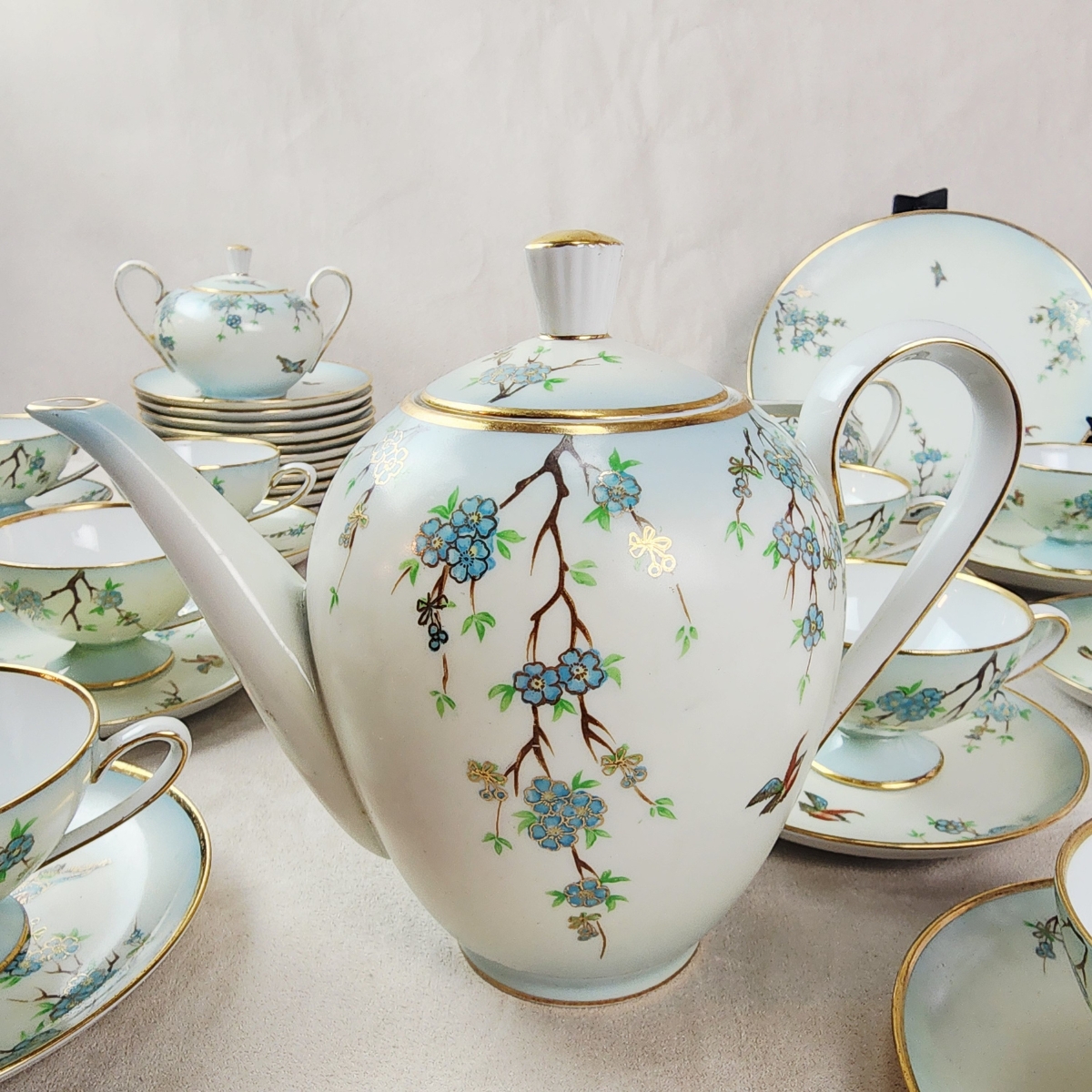 Juego De Te Porcelana Tsuji Pintado A Mano - Imagen 3