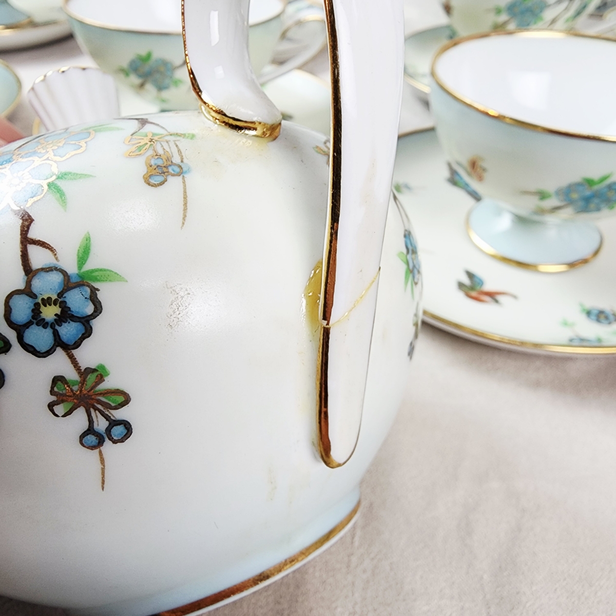 Juego De Te Porcelana Tsuji Pintado A Mano - Imagen 4
